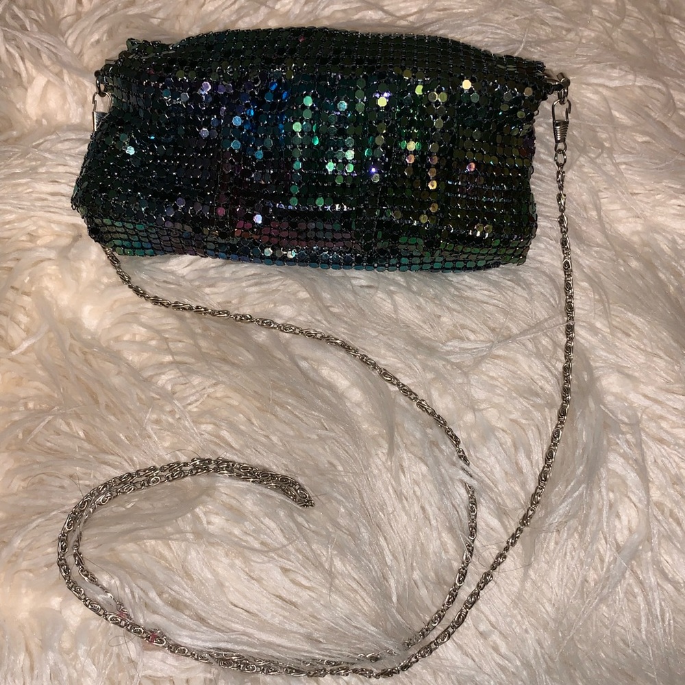 Mermaid scale silver chain crossbody small purse